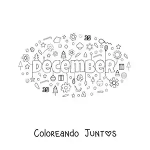 Imagen para colorear de diciembre en inglés con flores