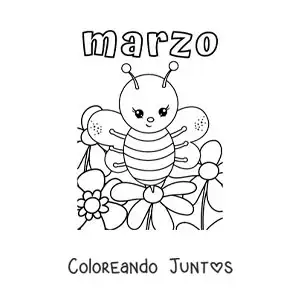 Imagen para colorear de marzo con una abeja animada en primavera