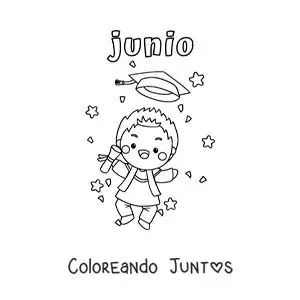 Imagen para colorear de junio con un niño con toga y diploma