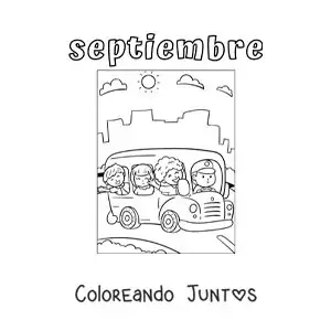 Imagen para colorear de septiembre con un autobús escolar