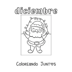 Imagen para colorear de diciembre con santa con luces decorativas