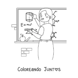 Imagen para colorear de una profesora de ciencias explicando una fórmula