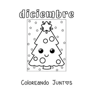 Imagen para colorear de diciembre con un árbol de navidad animado