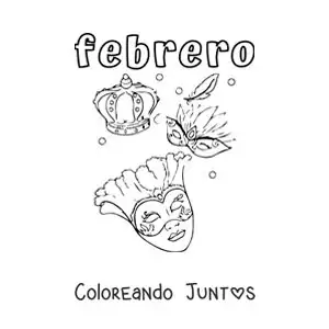 Imagen para colorear de febrero con máscaras típicas del carnaval