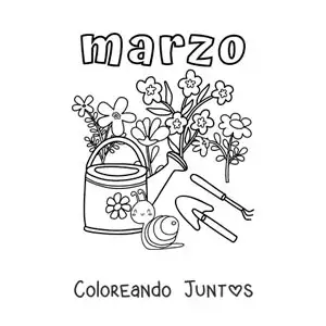 Imagen para colorear de marzo con flores y un caracol