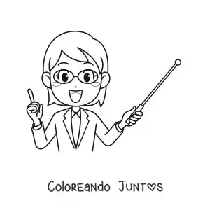 Imagen para colorear de una profesora animada con un apuntador de pizarra}