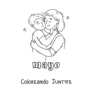 Imagen para colorear de mayo con abrazo del día de las madres