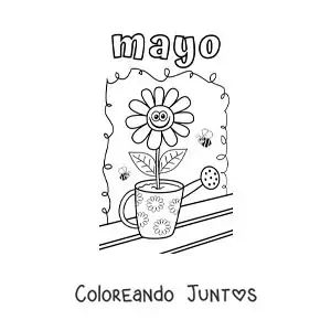 Imagen para colorear de mayo con una flor animada