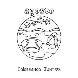 Imagen para colorear de agosto con un paisaje de playa en verano