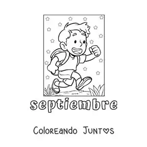 Imagen para colorear de septiembre con un niño camino a clases