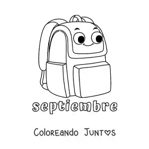 Imagen para colorear de septiembre con una mochila animada