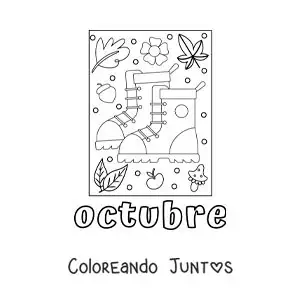 Imagen para colorear de octubre con un par de botas con hojas de otoño