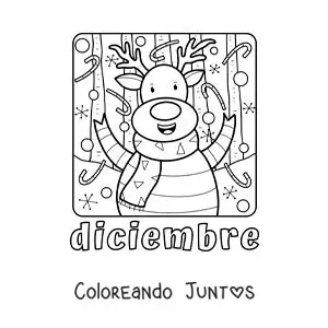 Imagen para colorear de diciembre con un reno navideño animado