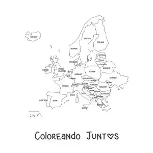 Imagen para colorear de mapa del continente europeo con nombres