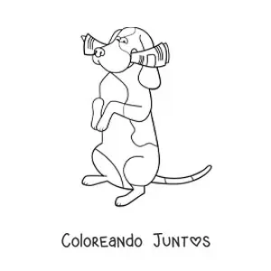 Imagen para colorear de un basset hound en dos patas mordiendo un diario