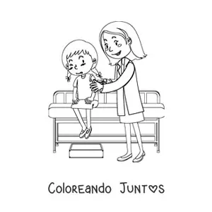 Imagen para colorear de una médico pediatra inyectando a una niña