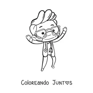 Imagen para colorear de un doctor kawaii con uniforme y estetoscopio