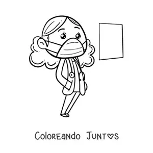 Imagen para colorear de una doctora kawaii con bata y mascarilla