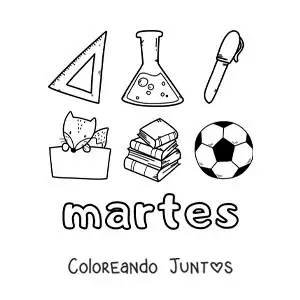 Imagen para colorear del día martes con útiles escolares