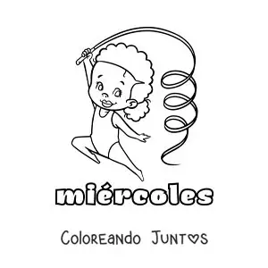 Imagen para colorear del día miércoles con una niña practicando gimnasia