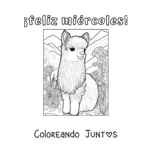 Imagen para colorear de feliz miércoles con un animal kawaii