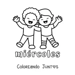 Imagen para colorear del día miércoles con dos amigos abrazados
