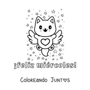 Imagen para colorear de feliz miércoles con un gato animado tierno