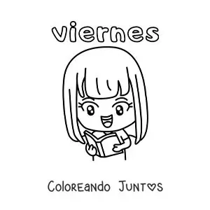 Imagen para colorear del día viernes con una niña leyendo un libro
