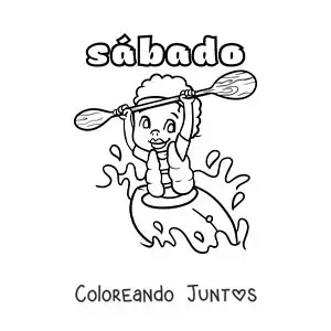 Imagen para colorear del día sábado con un niño remando en kayak