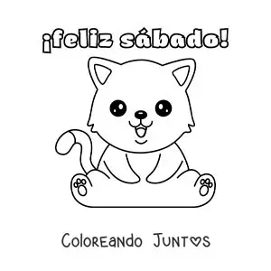 Imagen para colorear de feliz sábado con un gato tierno animado