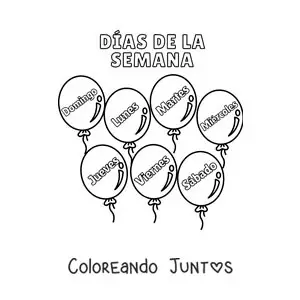 Imagen para colorear de globos con los días de la semana para niños