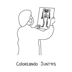 Imagen para colorear de un médico con uniforme de quirófano viendo unos rayos x