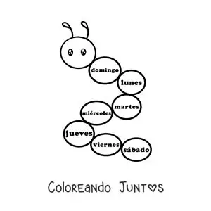 Imagen para colorear de gusano con los días de la semana para niños
