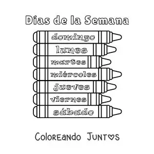 Imagen para colorear de crayones con los días de la semana para niños