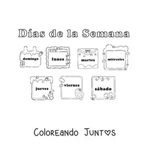 Imagen para colorear de fichas con los días de la semana para niños