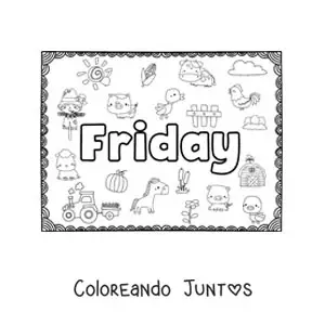 Imagen para colorear de cartel de friday con dibujos animados