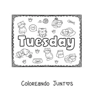 Imagen para colorear de cartel de tuesday con dibujos animados