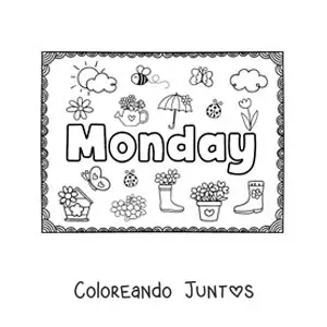 Imagen para colorear de cartel de monday con dibujos animados