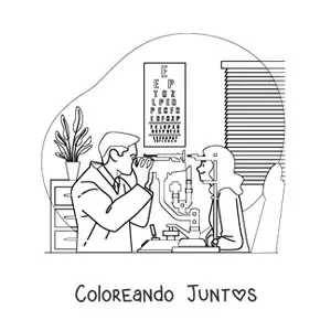 Imagen para colorear de un médico oftalmólogo evaluando a una paciente