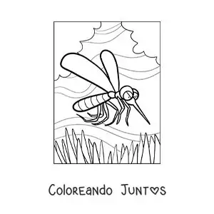 Imagen para colorear de un zancudo animado malvado volando