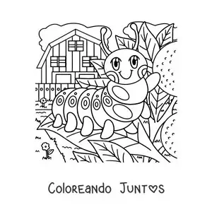Imagen para colorear de una oruga animada en una hoja