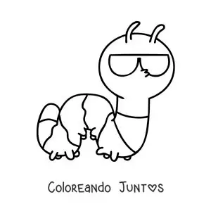 Imagen para colorear de una oruga animada con lentes de sol