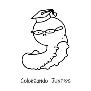 Imagen para colorear de una oruga animada con birrete de graduación