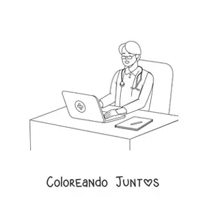 Imagen para colorear de un médico sentado ante un escritorio en un consultorio