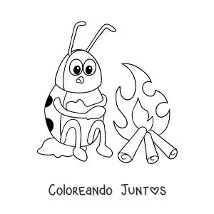 Imagen para colorear de caricatura de una mariquita con frío