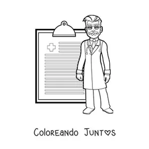 Imagen para colorear de un doctor junto a un récipe médico