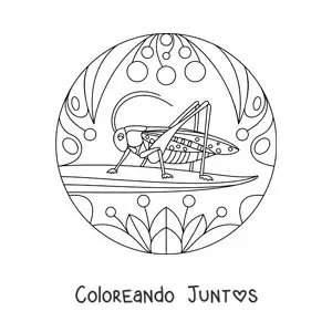 Imagen para colorear de un grillo con flores