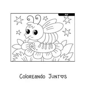 Imagen para colorear de una mosca doméstica animada en una flor
