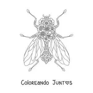 Imagen para colorear de una mosca con flores