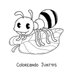 Imagen para colorear de una hormiga animada en una hoja